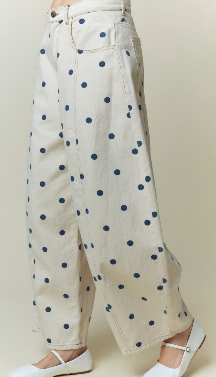 Polka Dot Barrel Pants - Blue Dot