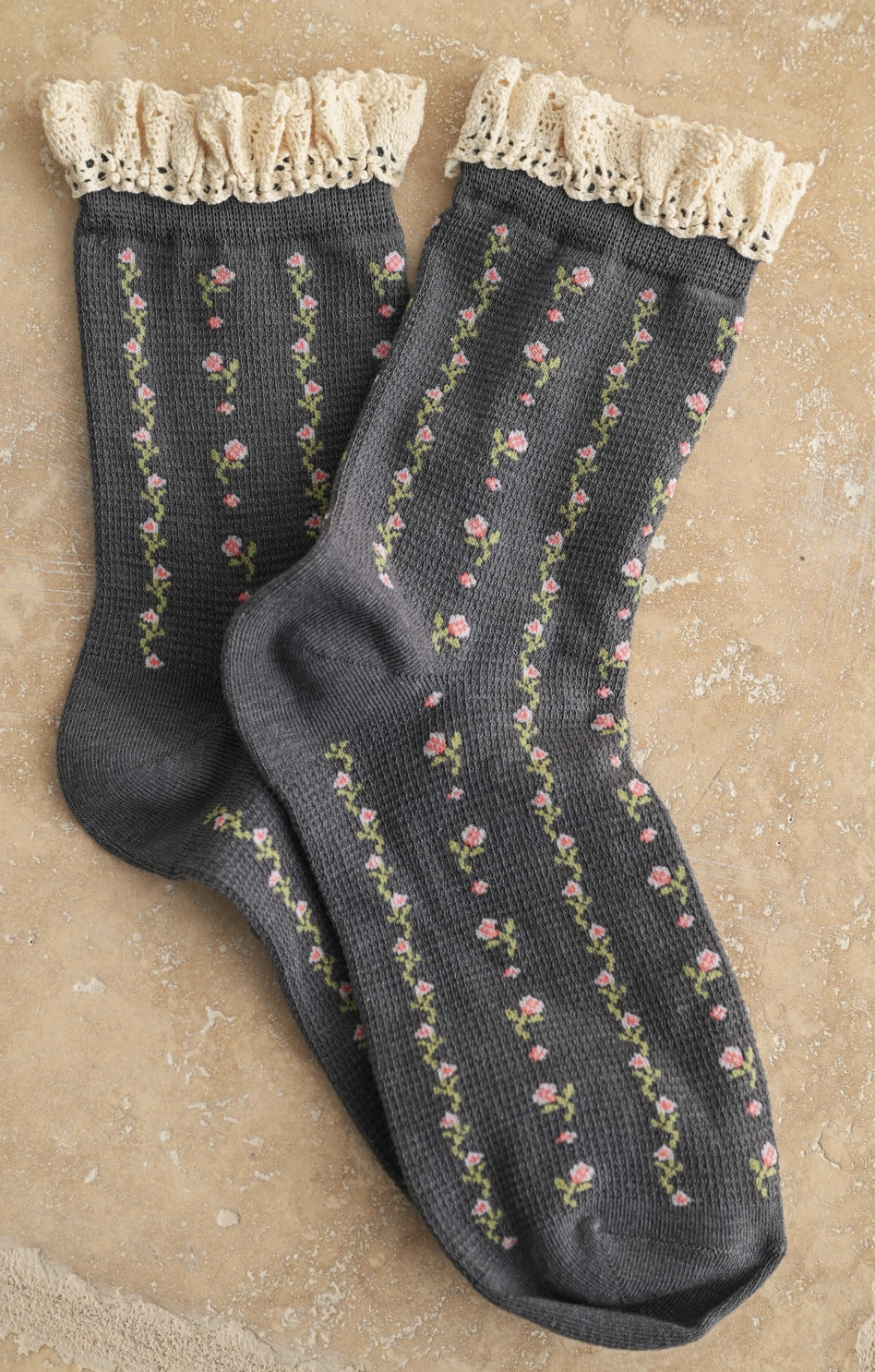 Crochet Trim Floral Socks
