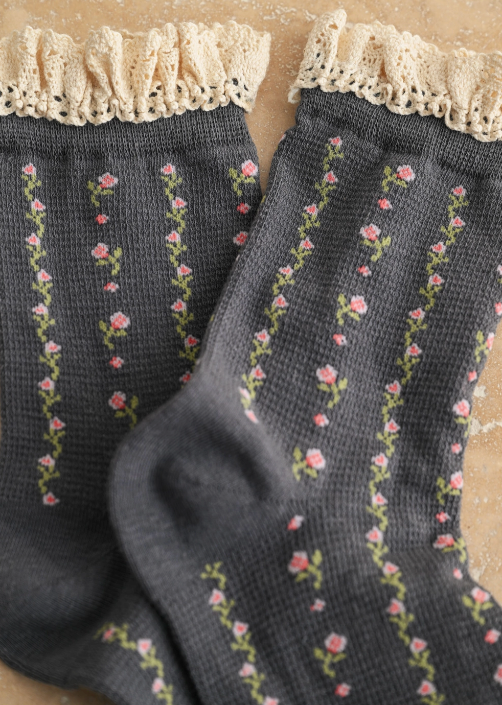 Crochet Trim Floral Socks