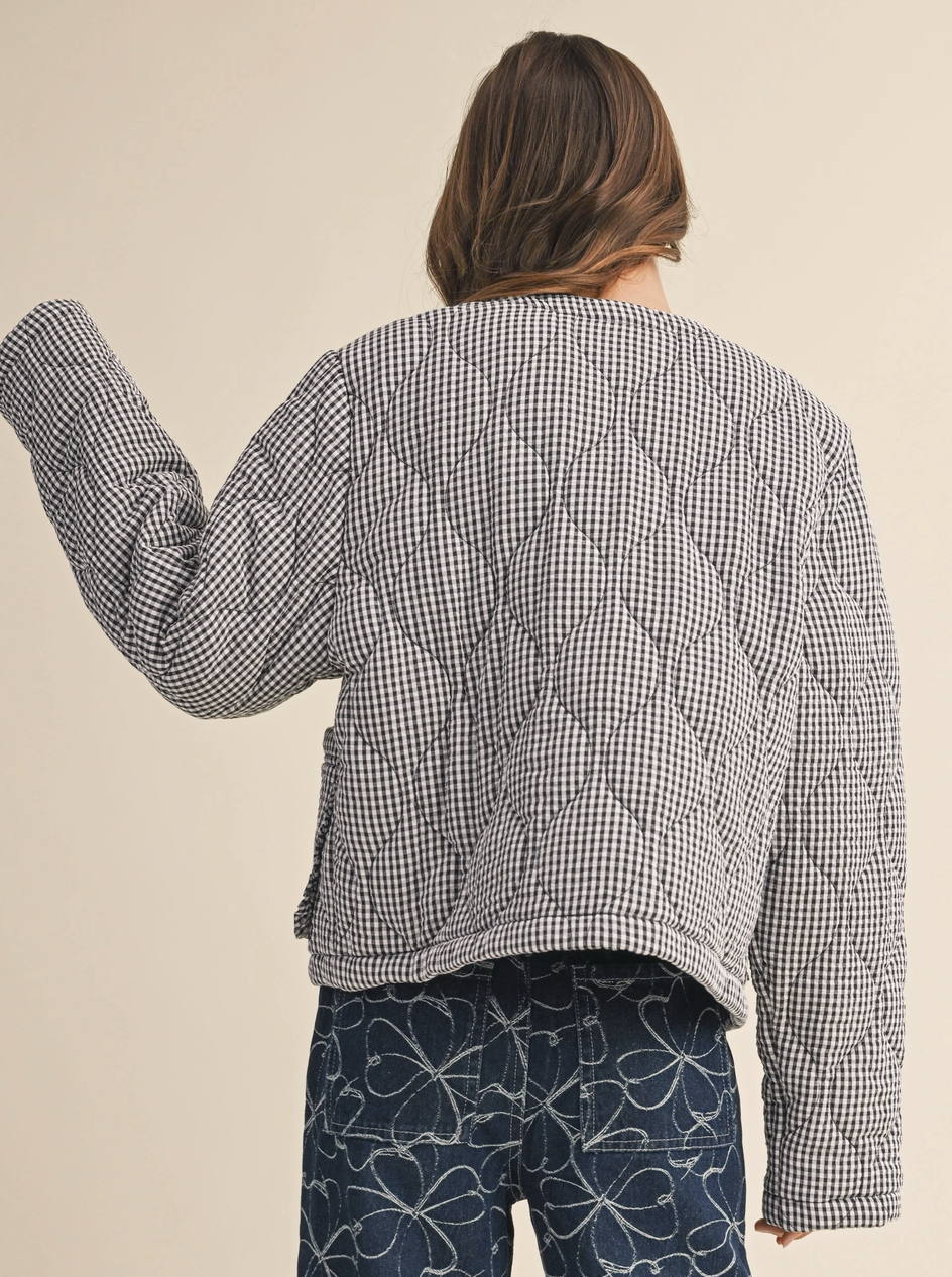Tiny Gingham Quilted Jacket - Black