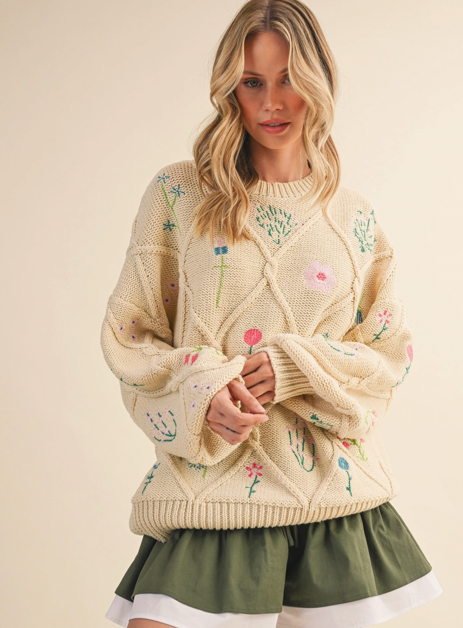 Pick Me Floral Embroidery Sweater