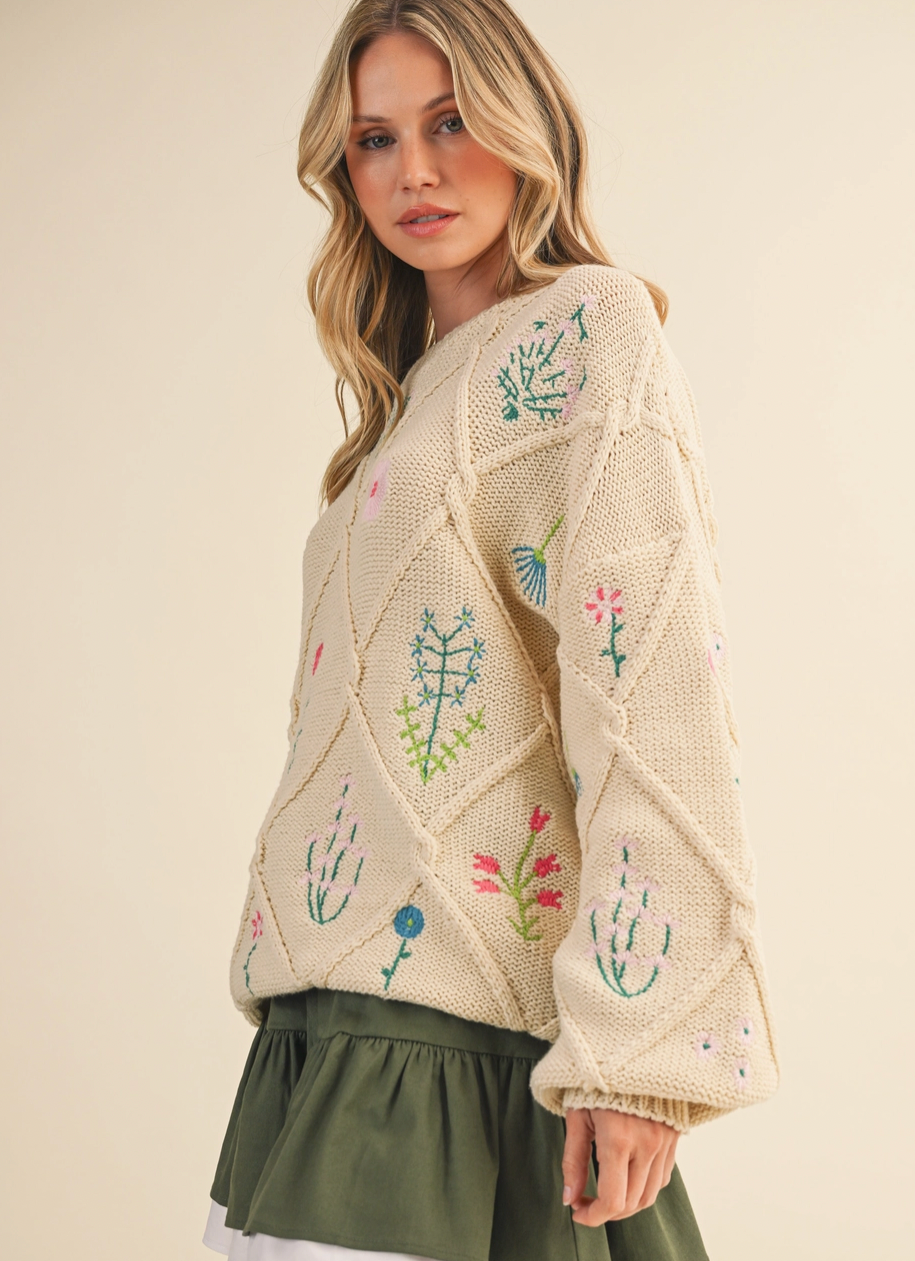 Pick Me Floral Embroidery Sweater