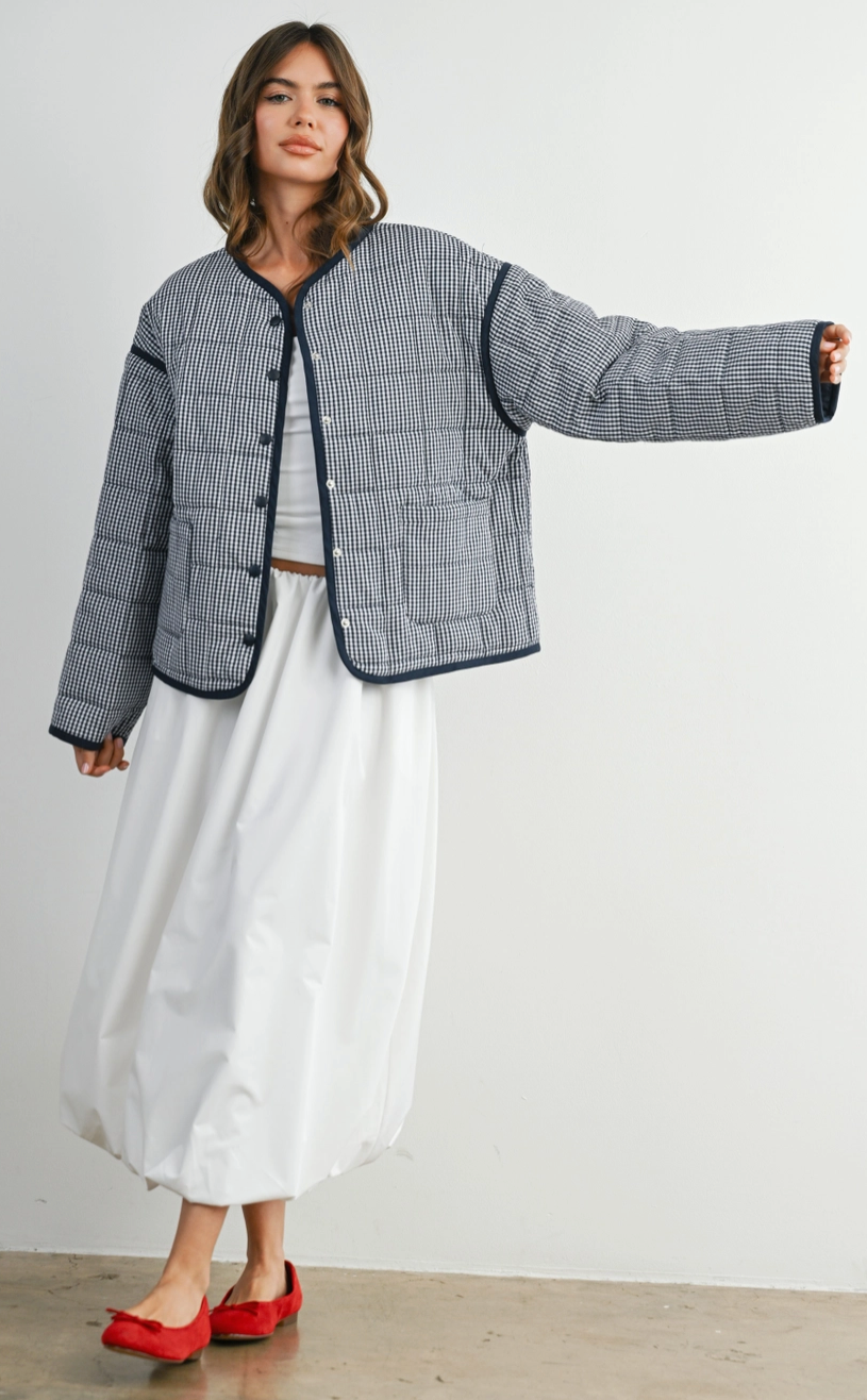 Keep Me Warm Gingham Quilted Jacket