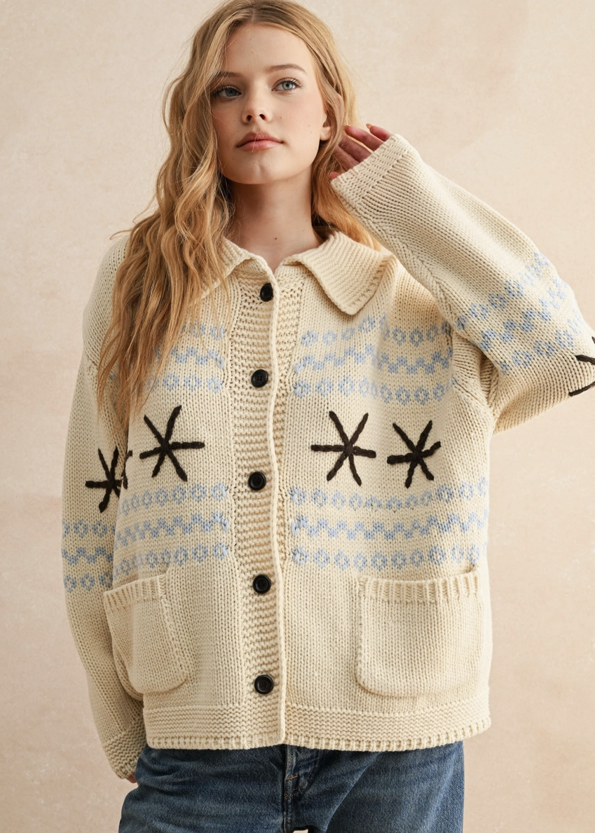 Snowflake Button Front Cardigan