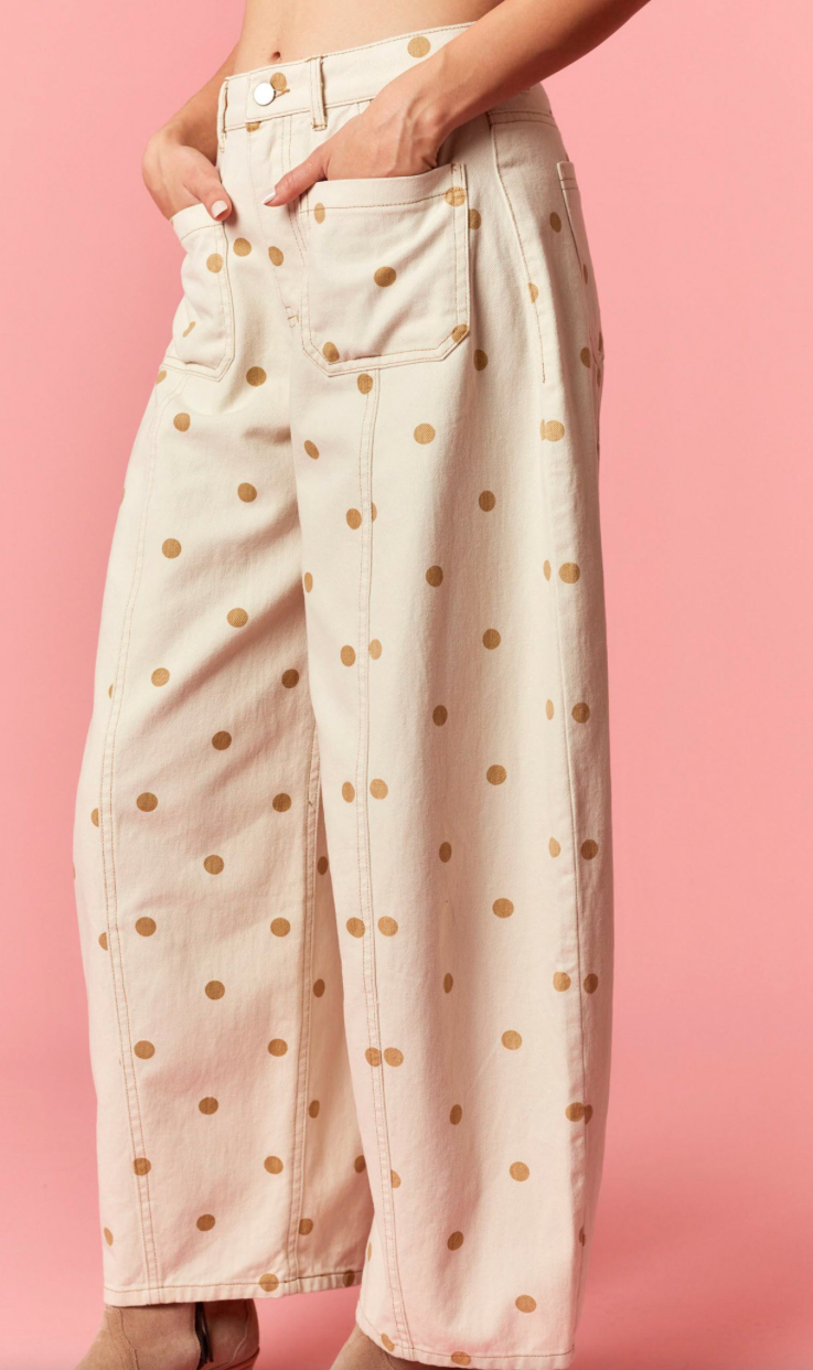 Polka Dot Barrel Pants - Light Mocha Dot