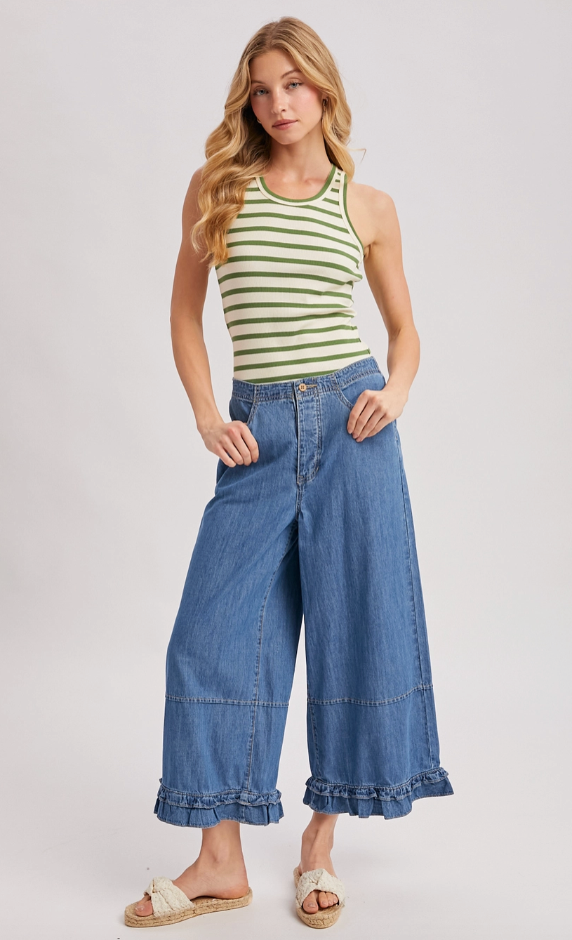 Ruffle Pant - Medium Wash