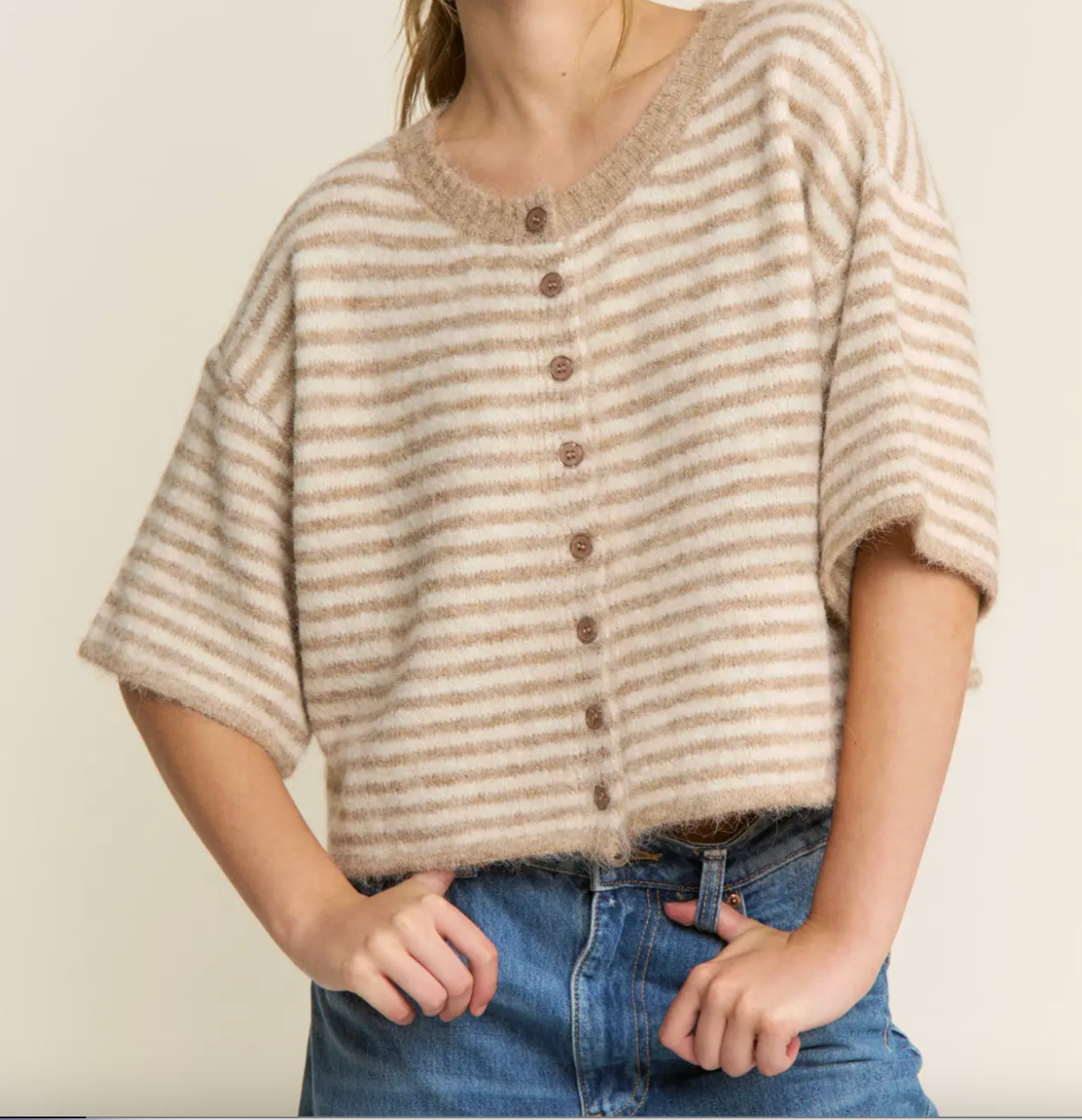 Seabreeze Stripe Cardi - Taupe