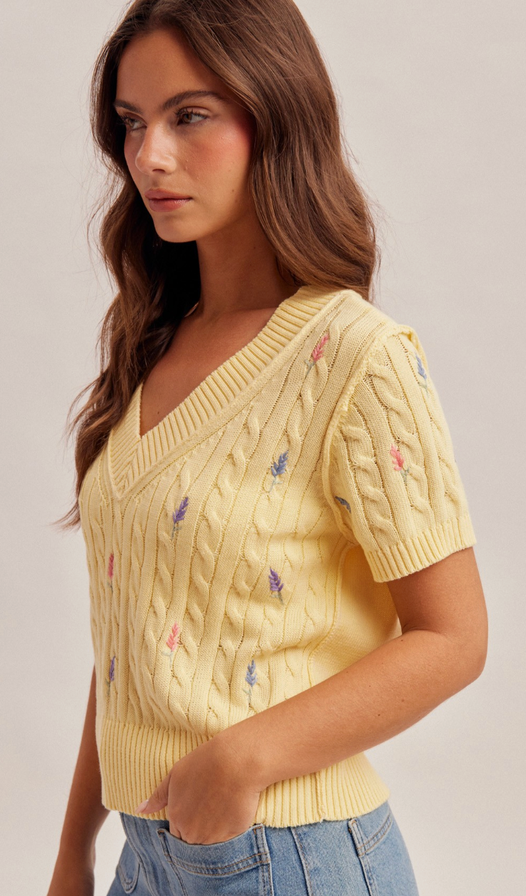 V-Neck Embroidered Lightweight Sweater