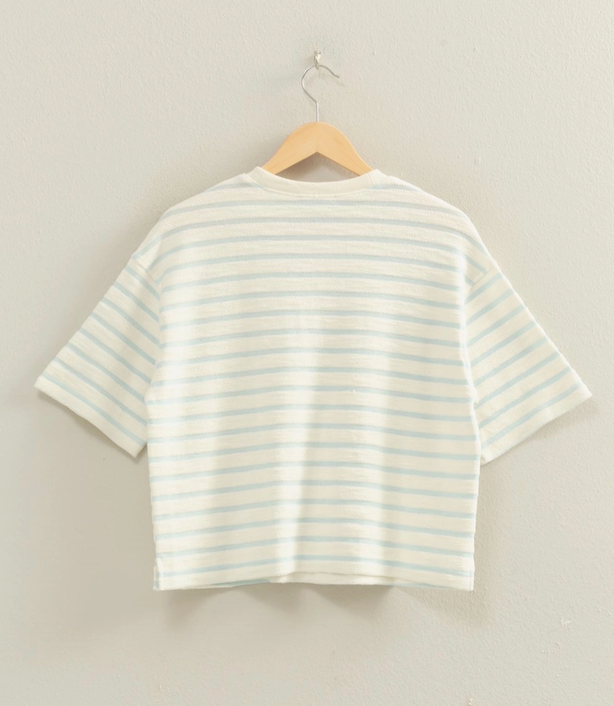 Laid Back Striped Terry Cloth T-Shirt - Blue