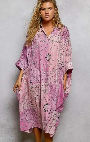 Bandana Pink Button Up Dress