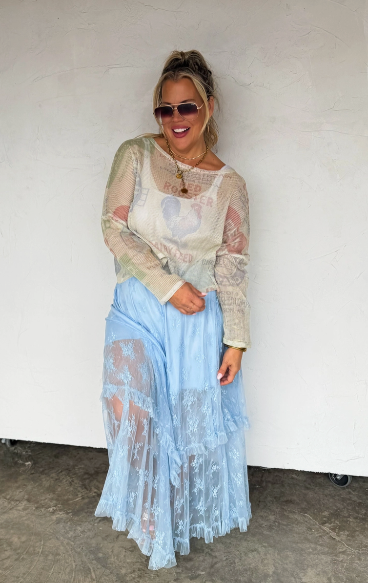 Lace Maxi Skirt - Blue