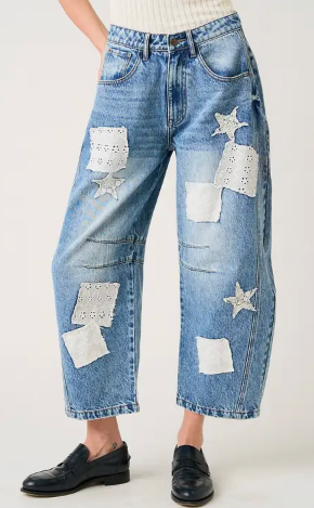 Patchwork Barrel Jeans