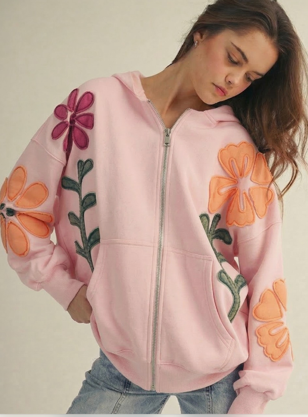 Full Bloom Zip-Up Hoodie - Pink
