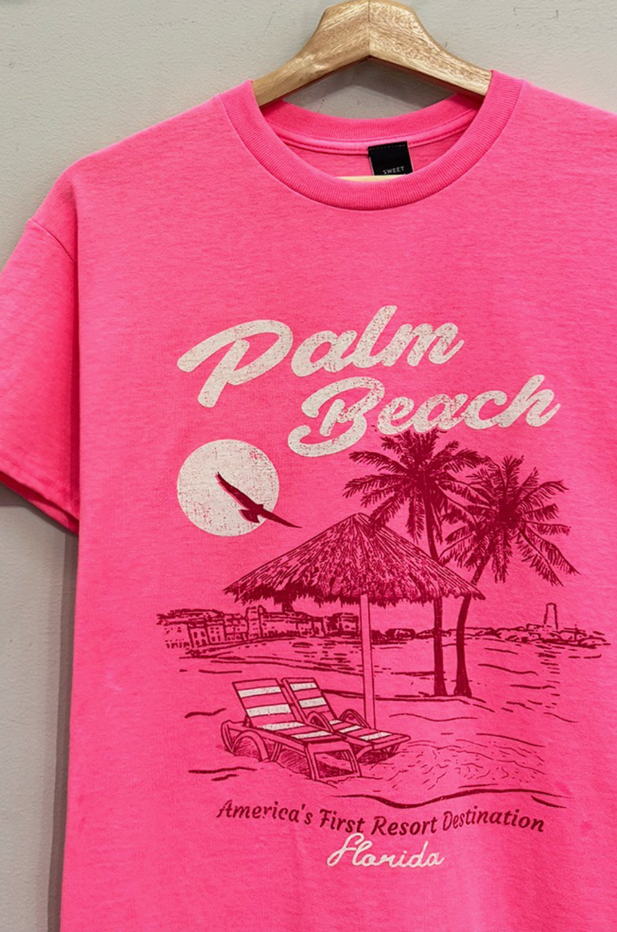 Palm Beach T Shirt Neon Pink