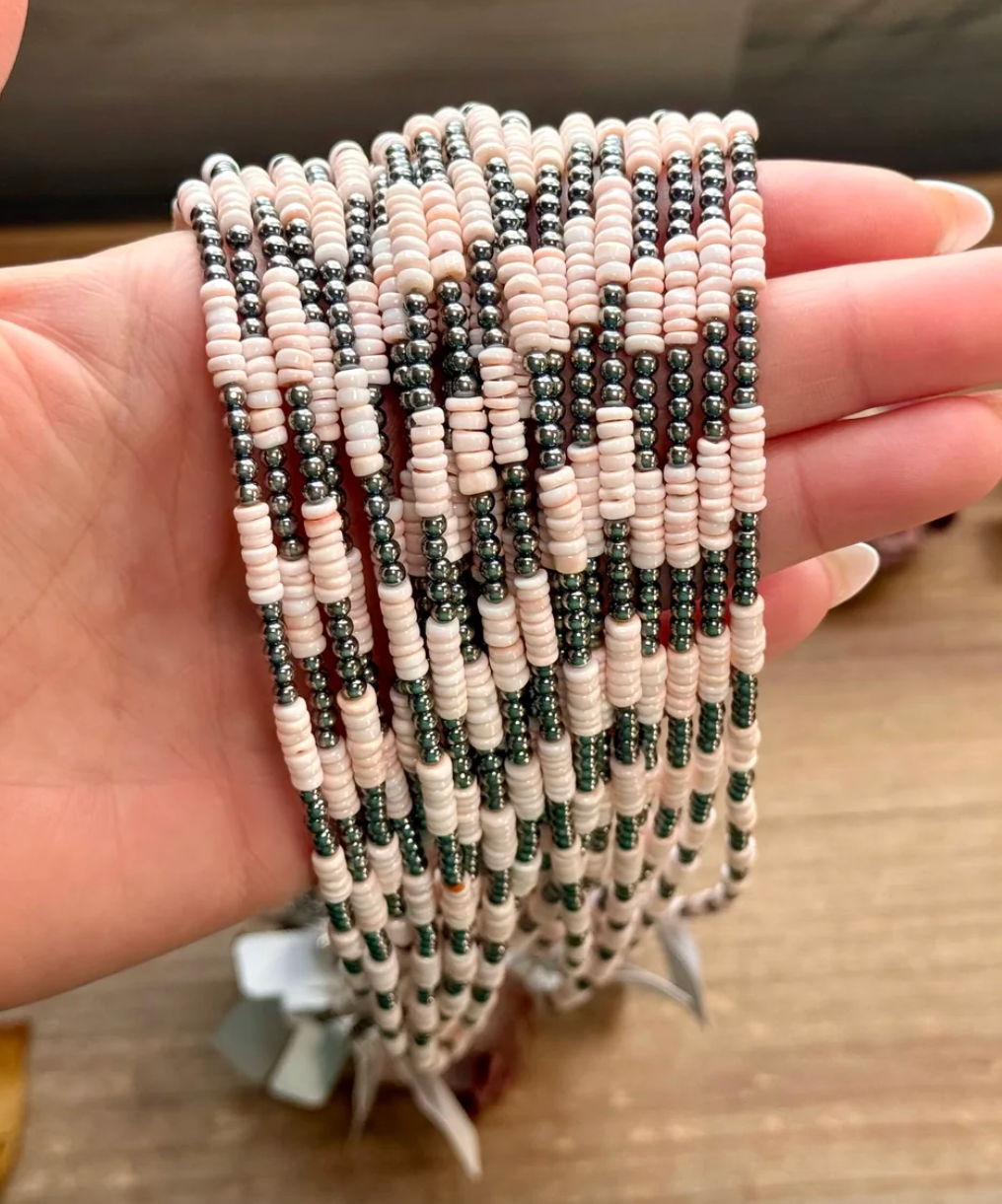 Pink Conch Heishi Necklace 20 Inches