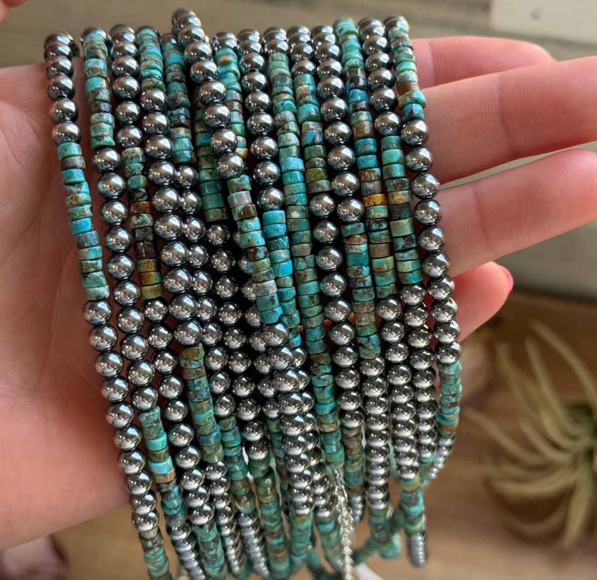 Turquoise Heishi & Sterling Silver Necklace 15 Inches