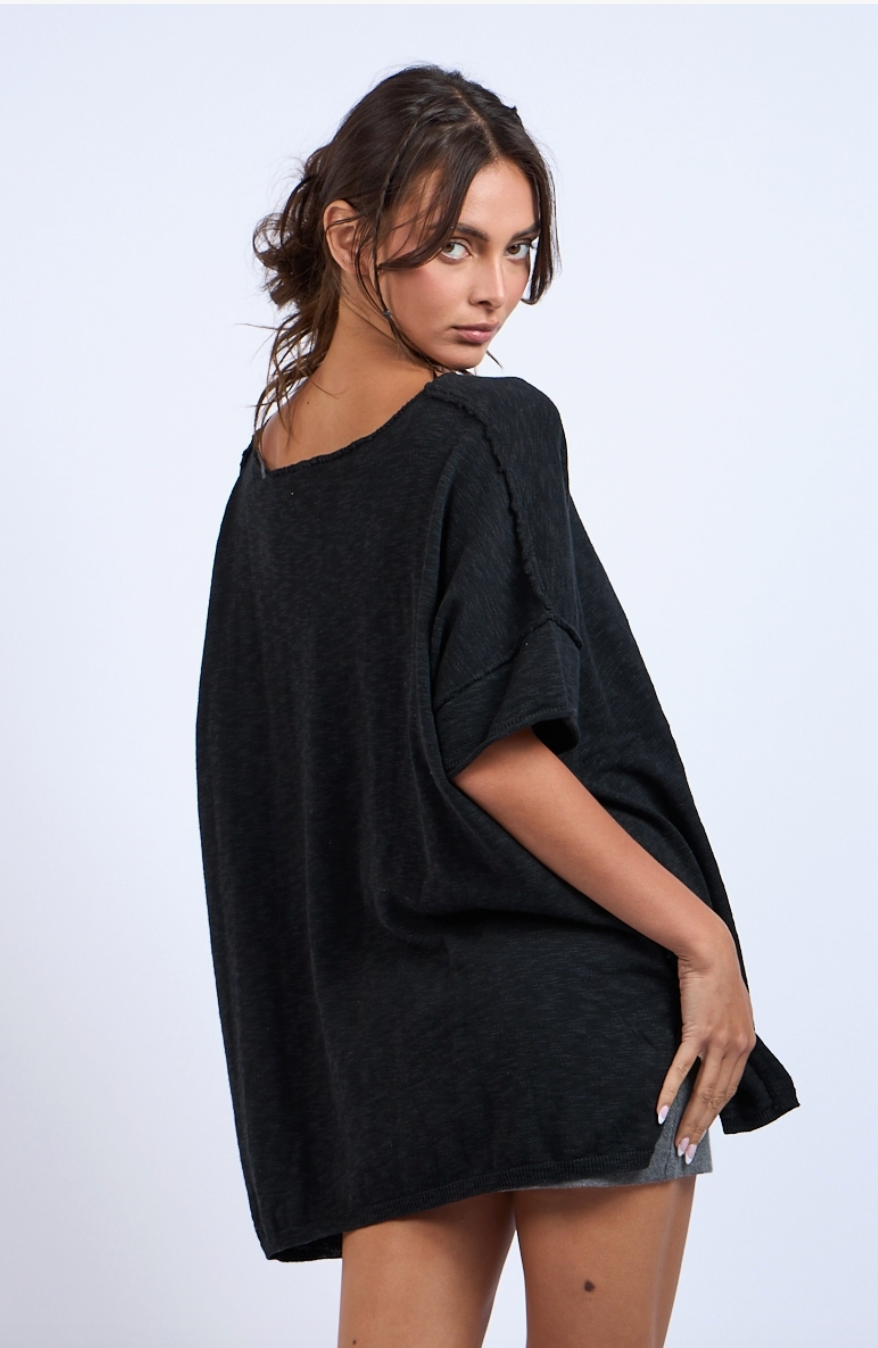 No So Basic Oversized Knit Top - Black
