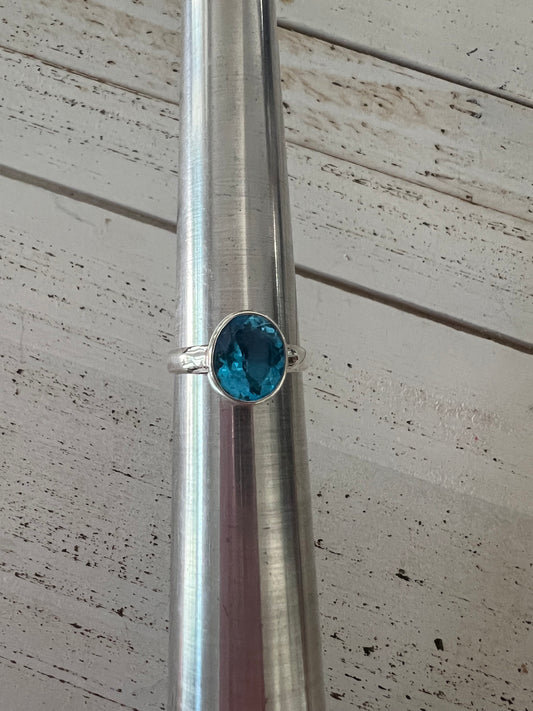 Blue Topaz Gemstone Sterling Silver Ring Size 8 1/2