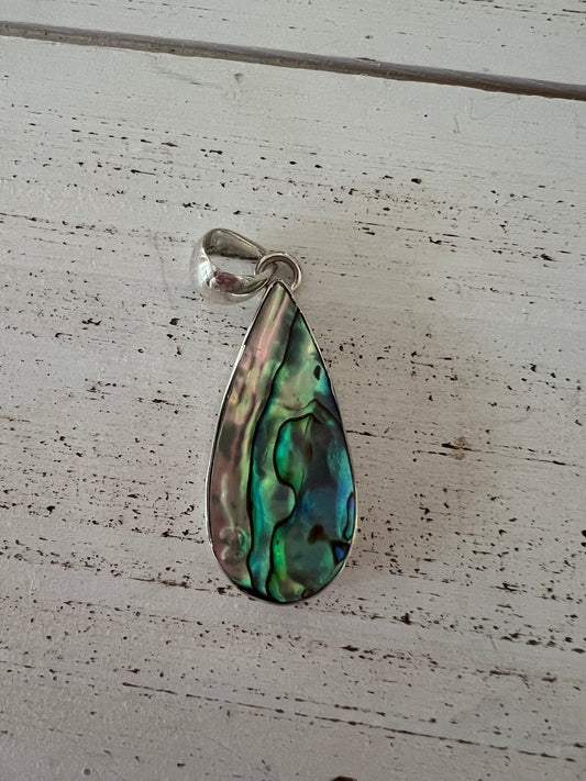 Abalone Sterling Silver Pendant Large Teardrop