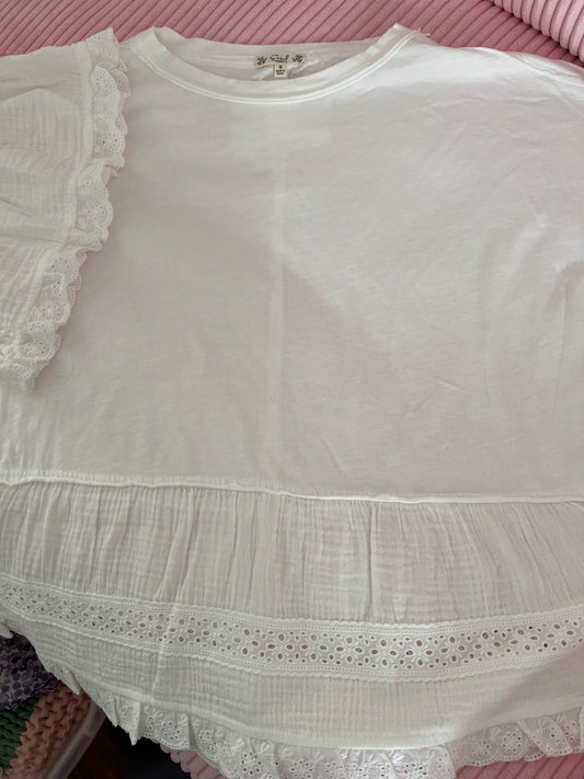 White Cotton Top w/ Rufffles