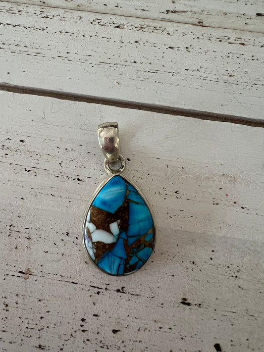 Blue Spiney Sterling Silver Pendant Teardrop