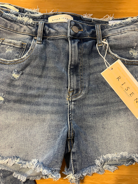 Mid Rise Distressed Jean Shorts