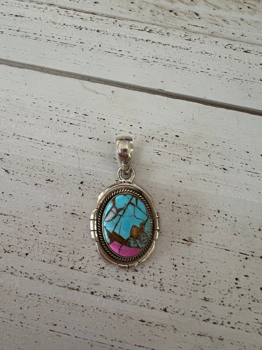 Cotton Candy Sterling Silver Pendant Oval