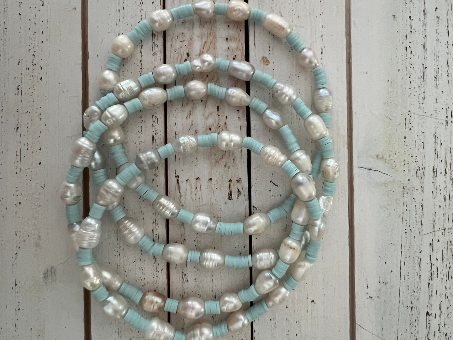 Anklet Pearls & Blue Stretchy