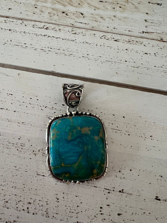 Kingman Turquoise Chunky Sterling Silver Pendant