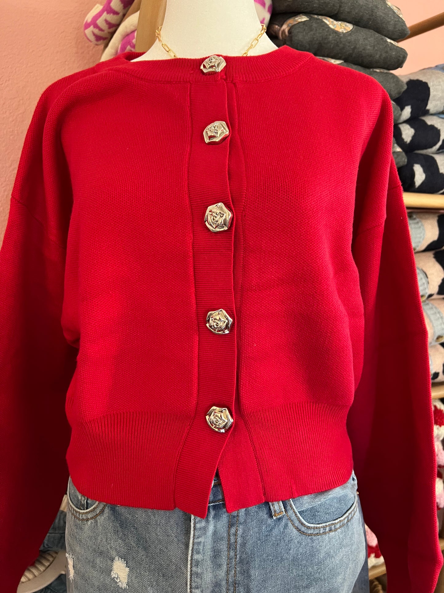 Lady In Red Cardigan