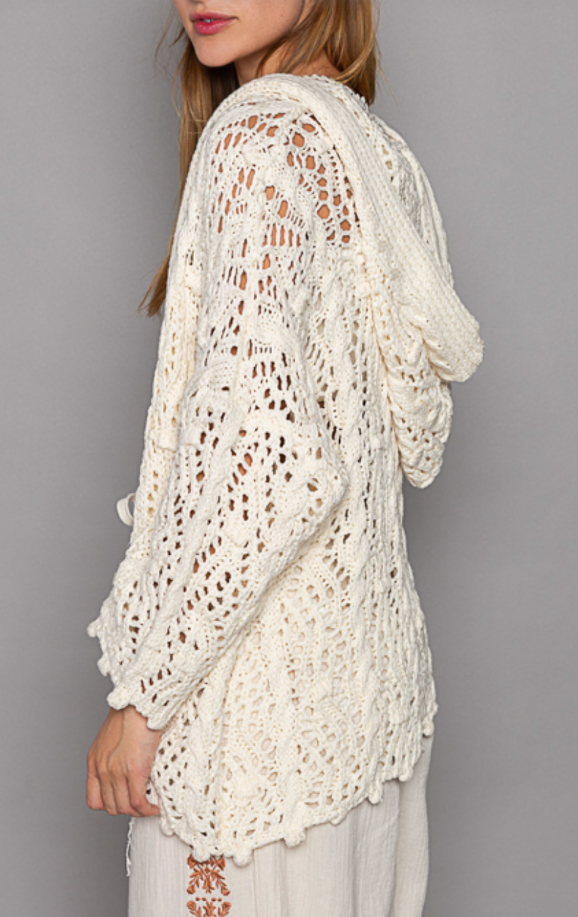 The Becca Crochet Hooded Cardigan - Beige