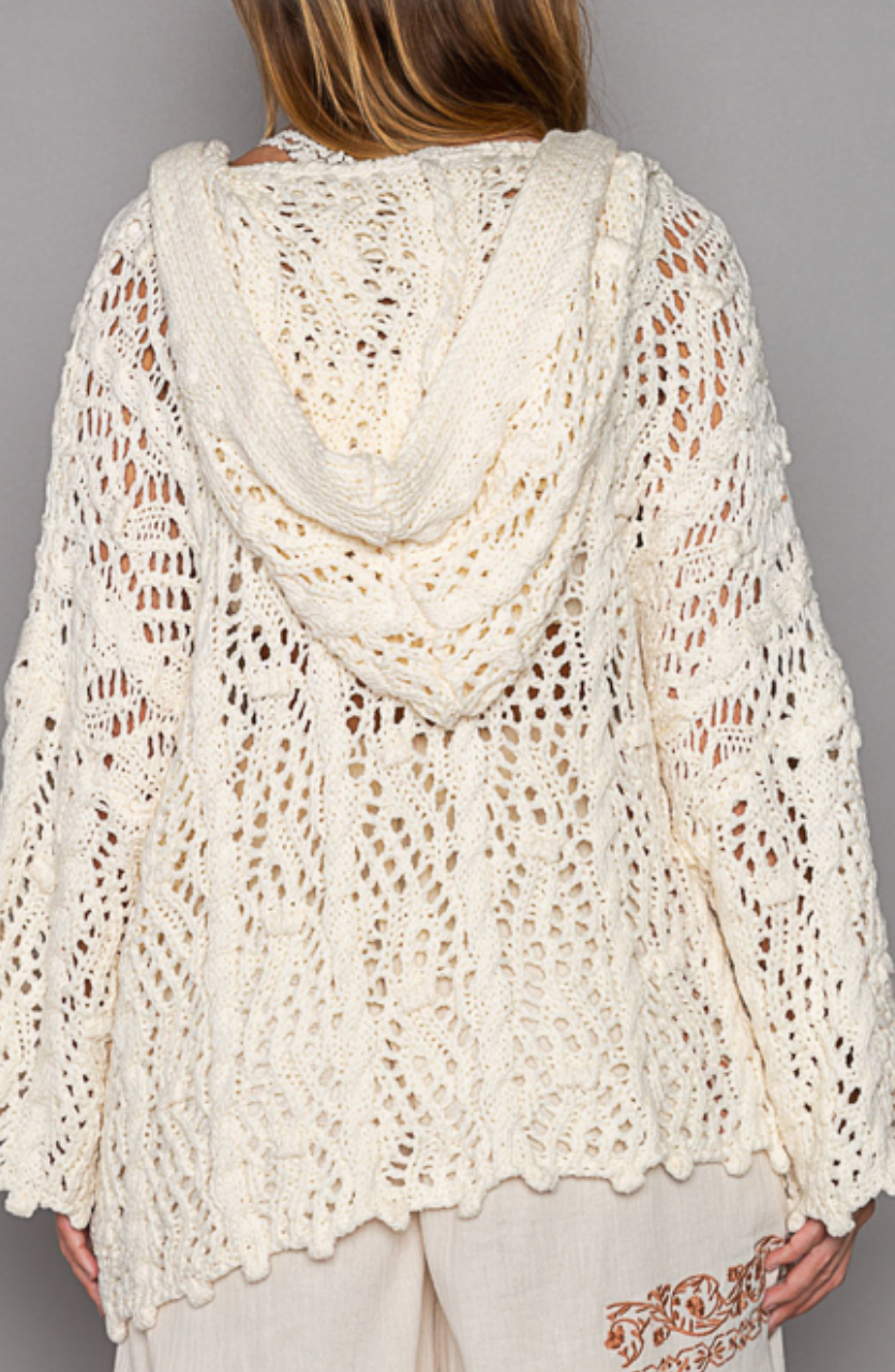 The Becca Crochet Hooded Cardigan - Beige