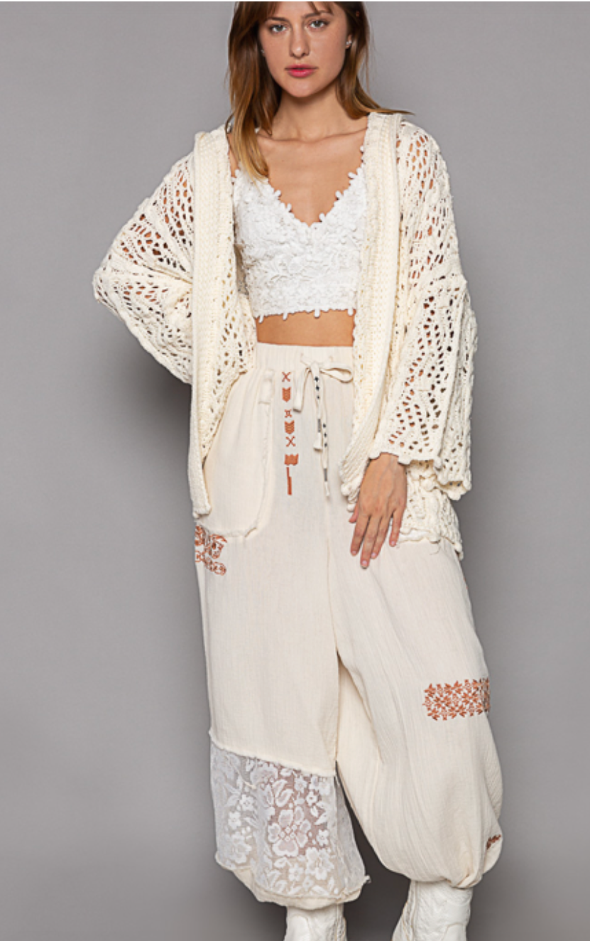 The Becca Crochet Hooded Cardigan - Beige