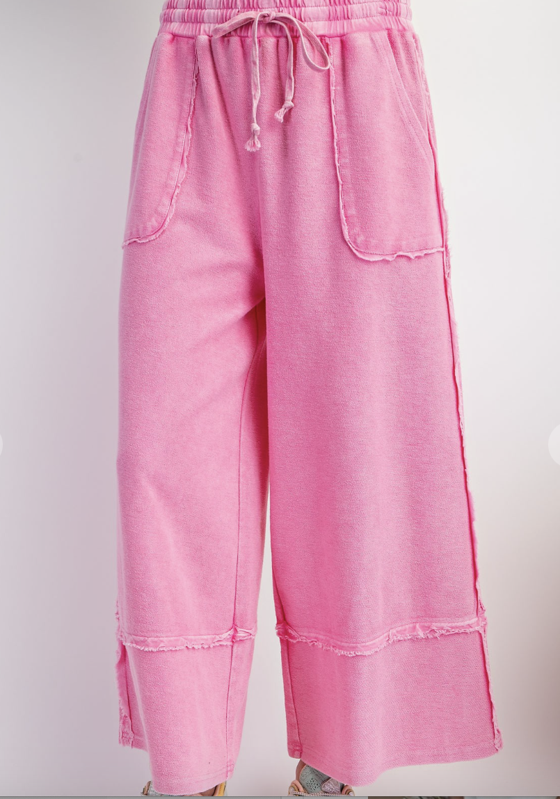 Beachcomber Terry Knit Palazzo Pants - Peony Pink