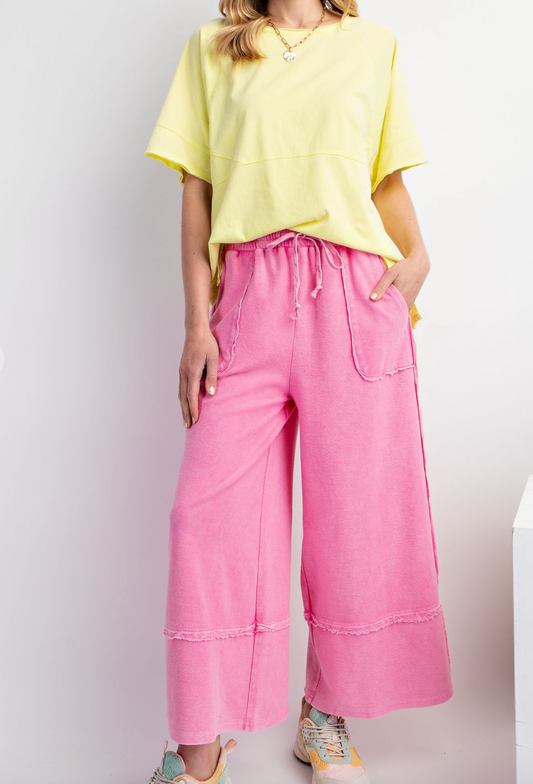 Beachcomber Terry Knit Palazzo Pants - Peony Pink