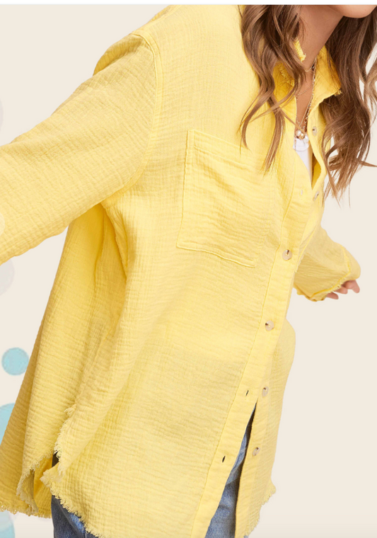 Morning Breeze Gauze Button Down Shirt - Sunflower Yellow FINAL SALE