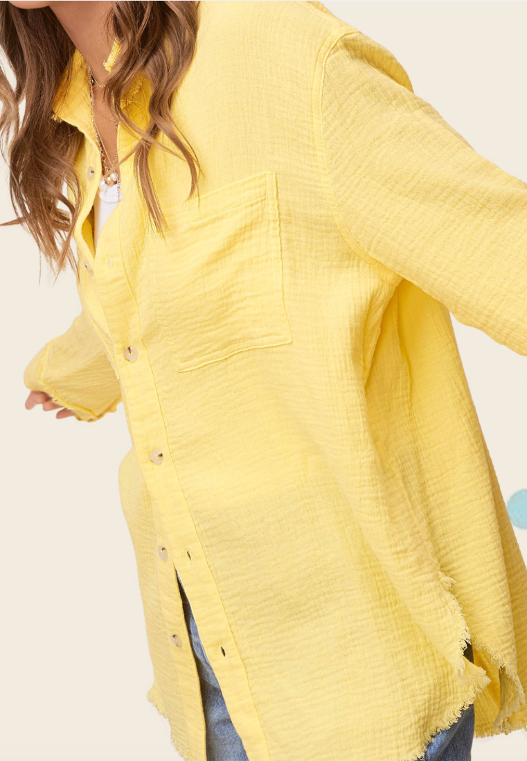 Morning Breeze Gauze Button Down Shirt - Sunflower Yellow FINAL SALE