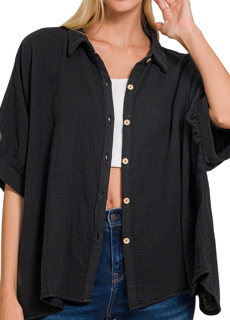 Effortless Gauze Button Down Top - Lavender, Berry, Black & White