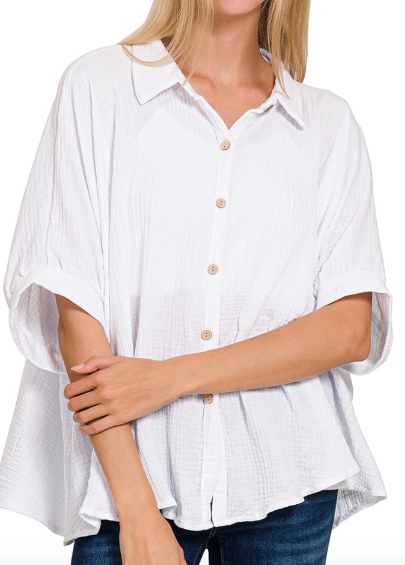 Effortless Gauze Button Down Top - Lavender, Berry, Black & White