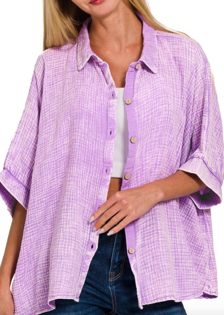 Effortless Mineral Washed Gauze Top - Light Pink, Lavender, Hot Pink