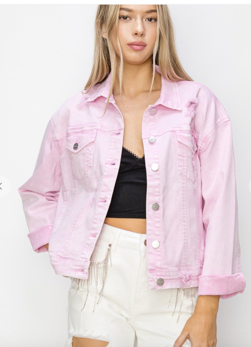 Pink Sunset Distressed Denim Jacket