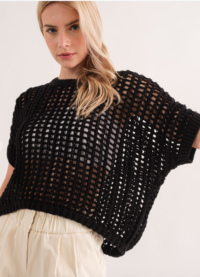 Trade Winds Fishnet Sweater - Black