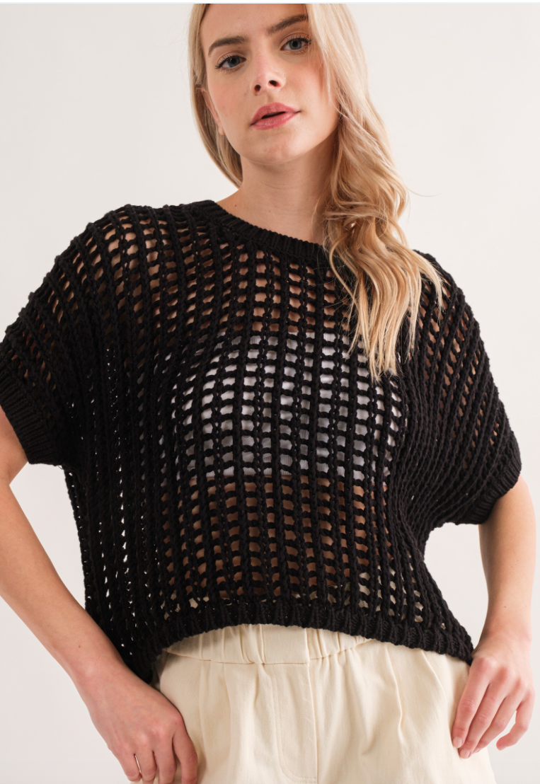 Trade Winds Fishnet Sweater - Black