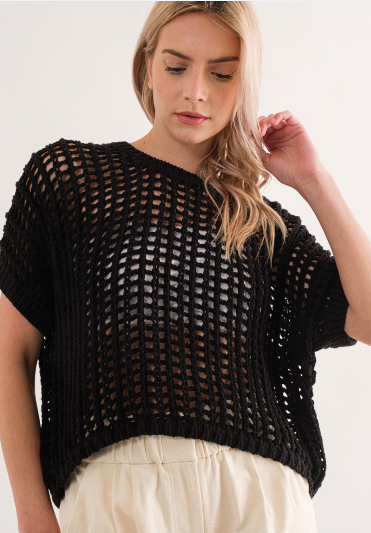 Trade Winds Fishnet Sweater - Black