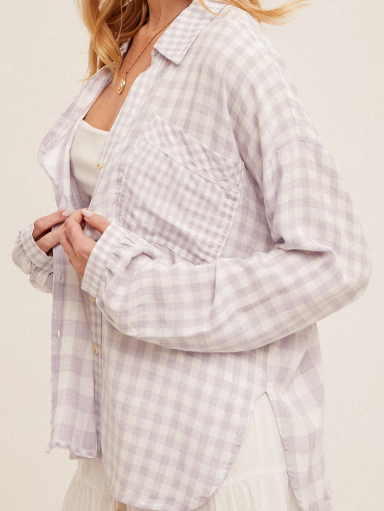 Lavender Love Gingham Button Down Top