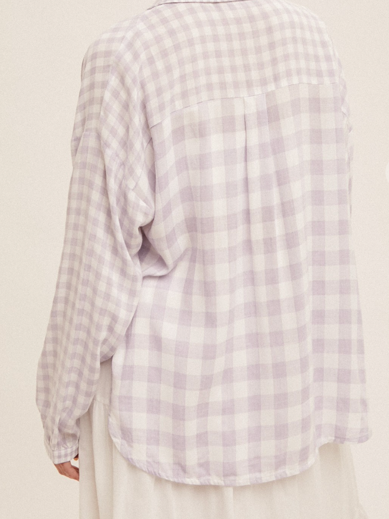 Lavender Love Gingham Button Down Top