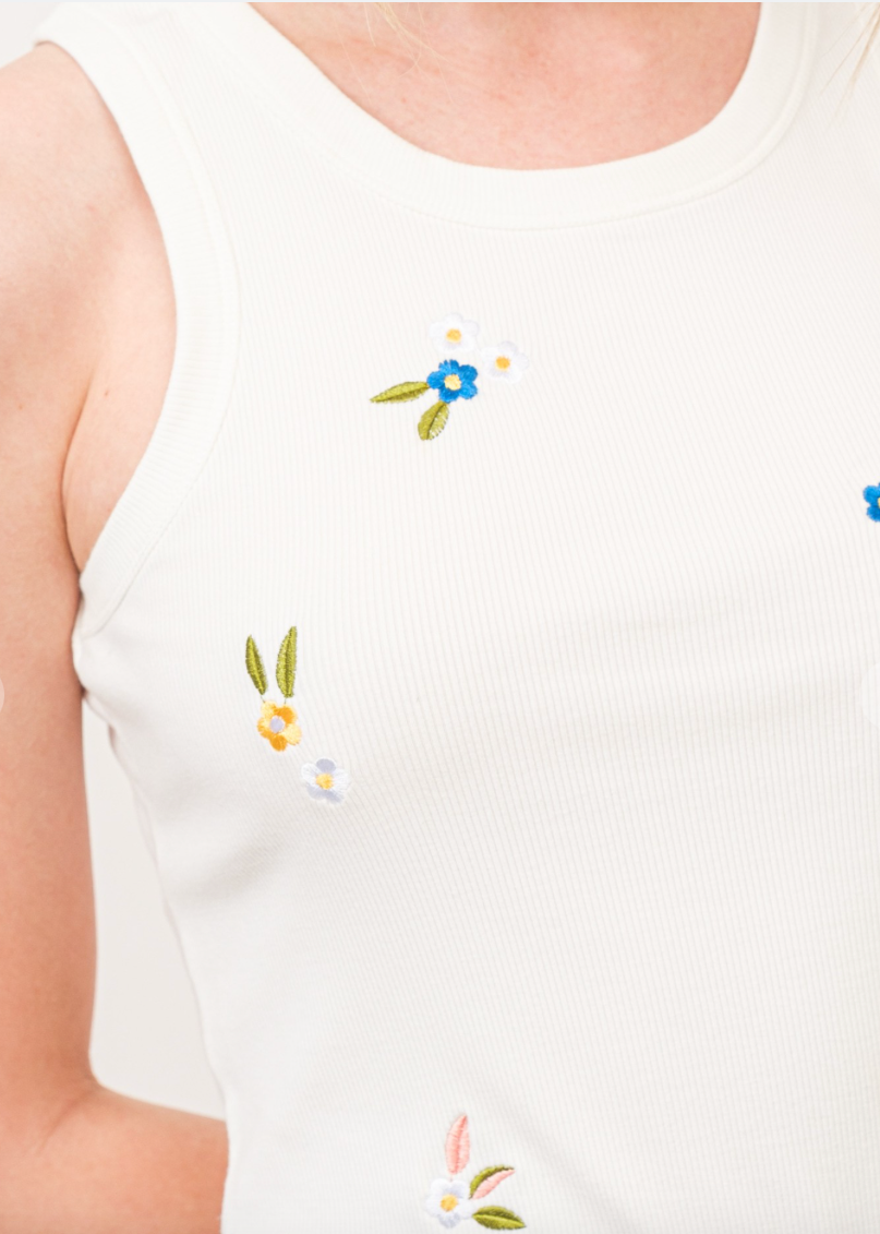 Flower Fields Floral Embroidered Tank Top - FINAL SALE