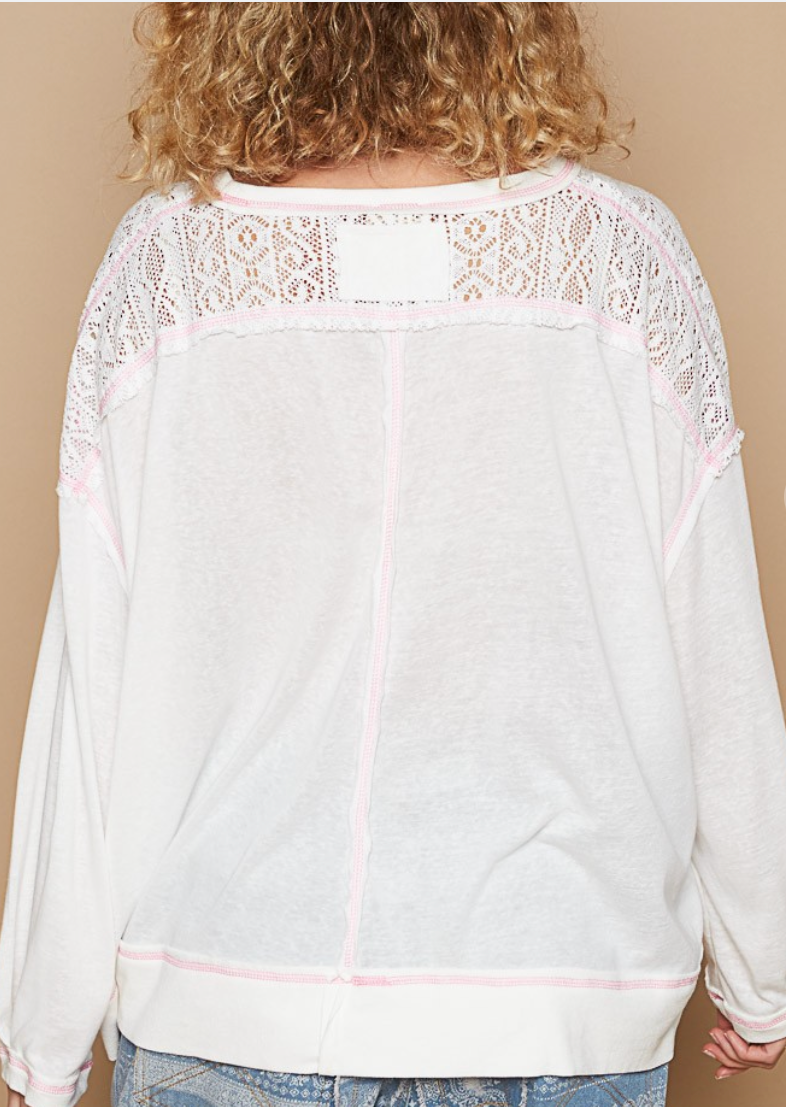 Just Enough Pink Trim Long Sleeve Shirt