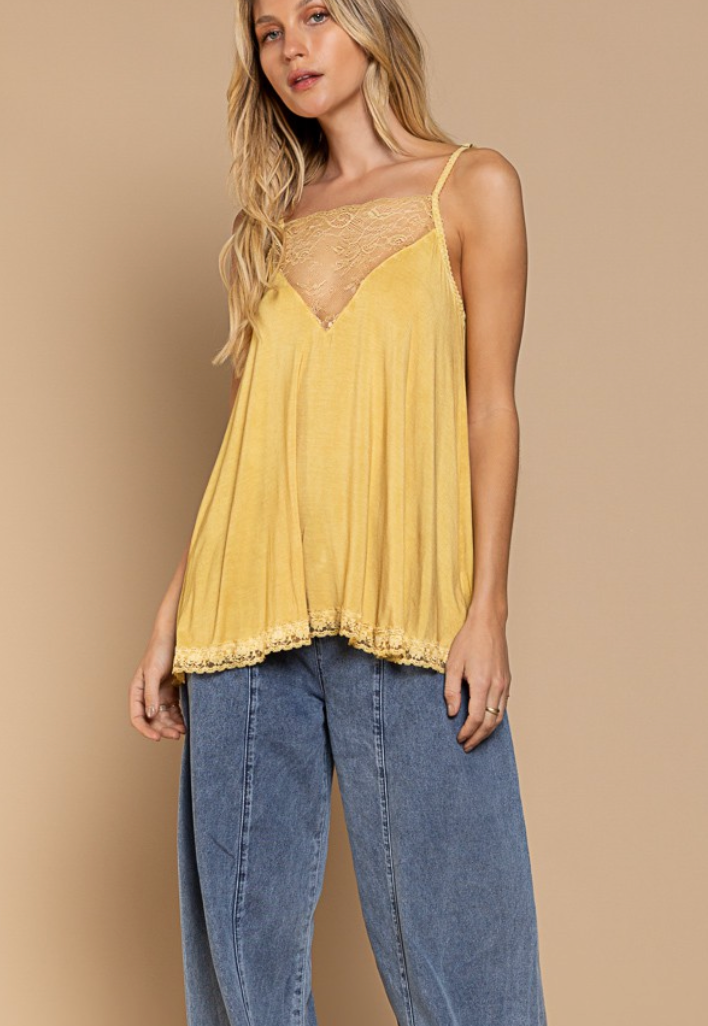 Deep V Lace Tank Top - Dandelion