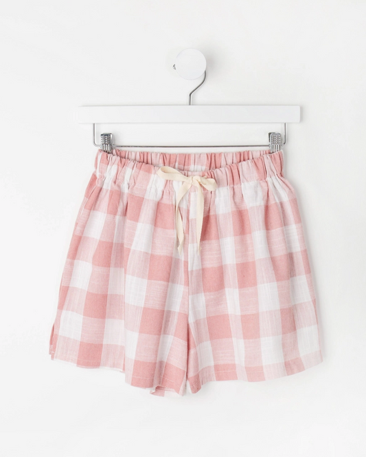 Pink Gingham Cotton Lounge Shorts